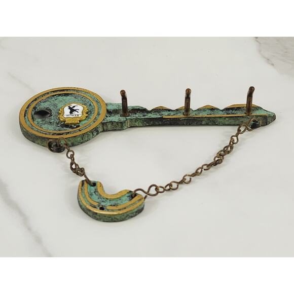 Metal Key Holder Keychain Hooks 5 1/4" Wall Mounted Green Patina Berlin Vintage - Picture 7 of 14